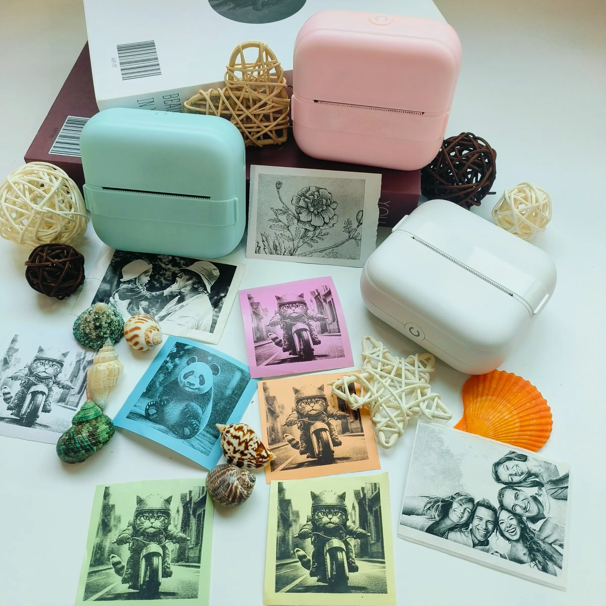 Wireless Mini Printer Kit Portable Handheld Printer Thermal Label Maker Labeler Label Printing, 203dpi, Ideal for Notes Journals DIY Crafts, USB Battery Powered, Perfect Gift Set, Inkless Printer