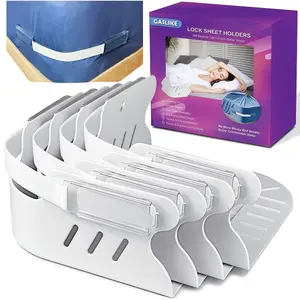 Lock Bed Sheet Holders for Corners, Patented Lock System Sets to Keep Sheets Tight & Neat, 4Pcs Heavy-Duty Non-Slip Bed Sheet Grippers for All Mattress, Easy Installation Without Heavy Lifting