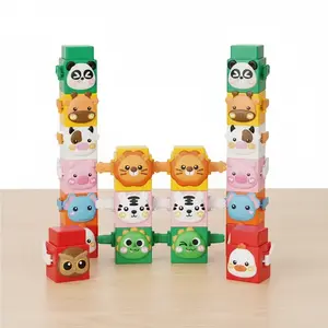 Animal Design Stacking Toy, 12pcs/set Colorful Sensory Block Toy, Pressable Animals Stacking Blocks with Cute Expressions, Fun Gifts for Kids, Blocks Tower Game