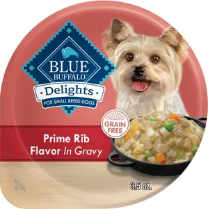 Blue Buffalo Delights Small Breed Natural Wet Dog Food, Prime Rib Flavor in Gravy, 3.5-oz Cups, 12 Count