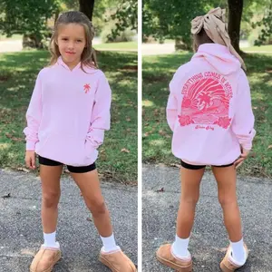 Youth Pink Palm Puf Hoodie, Little Girls Oversized Sweater, Unisex Loose Fit, Aesthetic Beach Kids Clothes, Gift for Kids