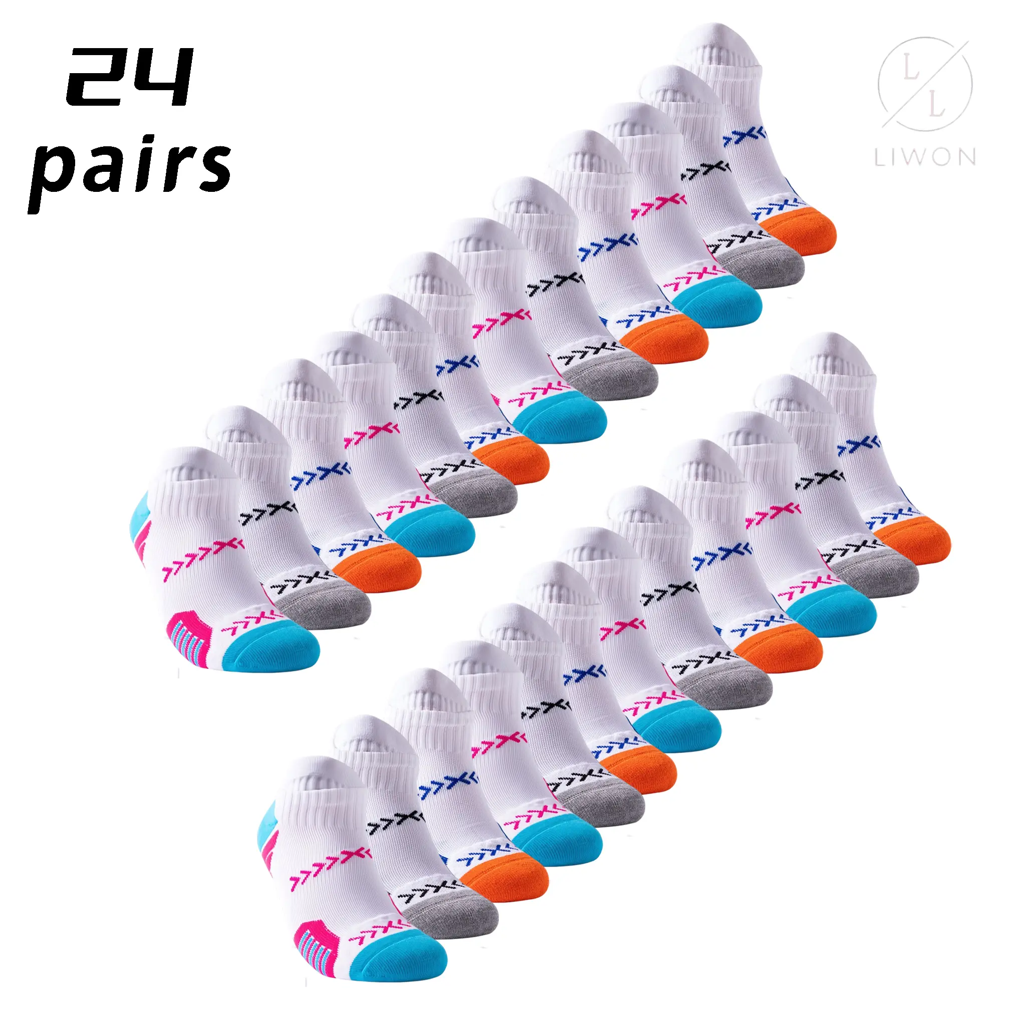 Namashape 24-Pair Value Pack Summer Sports Socks | Strong Arch Support Anti-slip & Anti-chafe | Thickened Cushioning | Breathable, Quick-drying & Moisture-wicking Suitable for Running, Fitness, Yoga, Pilates, Walking, and Basketball