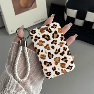 Glitter Leopard Print Pattern Design Plastic Id Badge Holder With Lanyard for Doctors, Nurses, Students-Bus Card Case, Campus Card Protector Perfect Halloween Christmas Gift