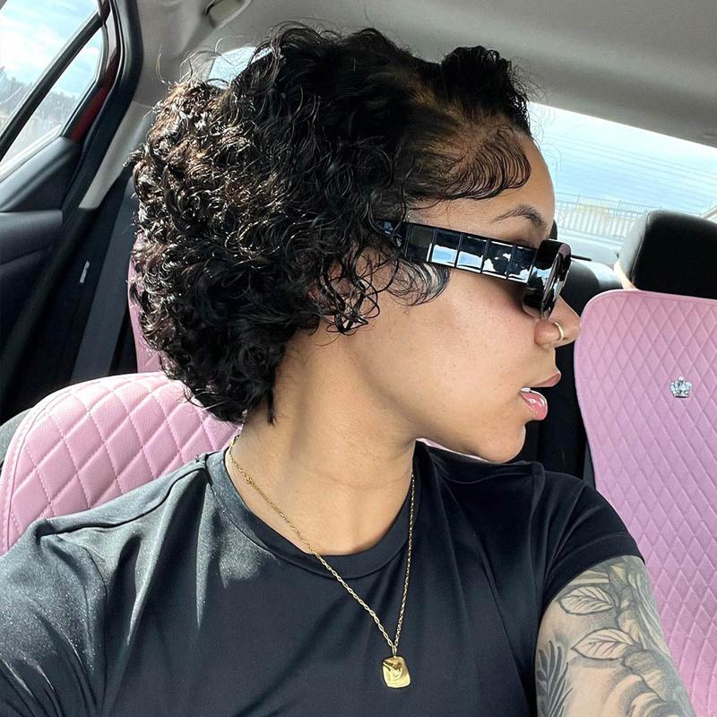 OQHAIR 8 Inch 13x4 Lace Front Pixie Wigs Summer Look Short Curly Wigs Human Hair 180 Density