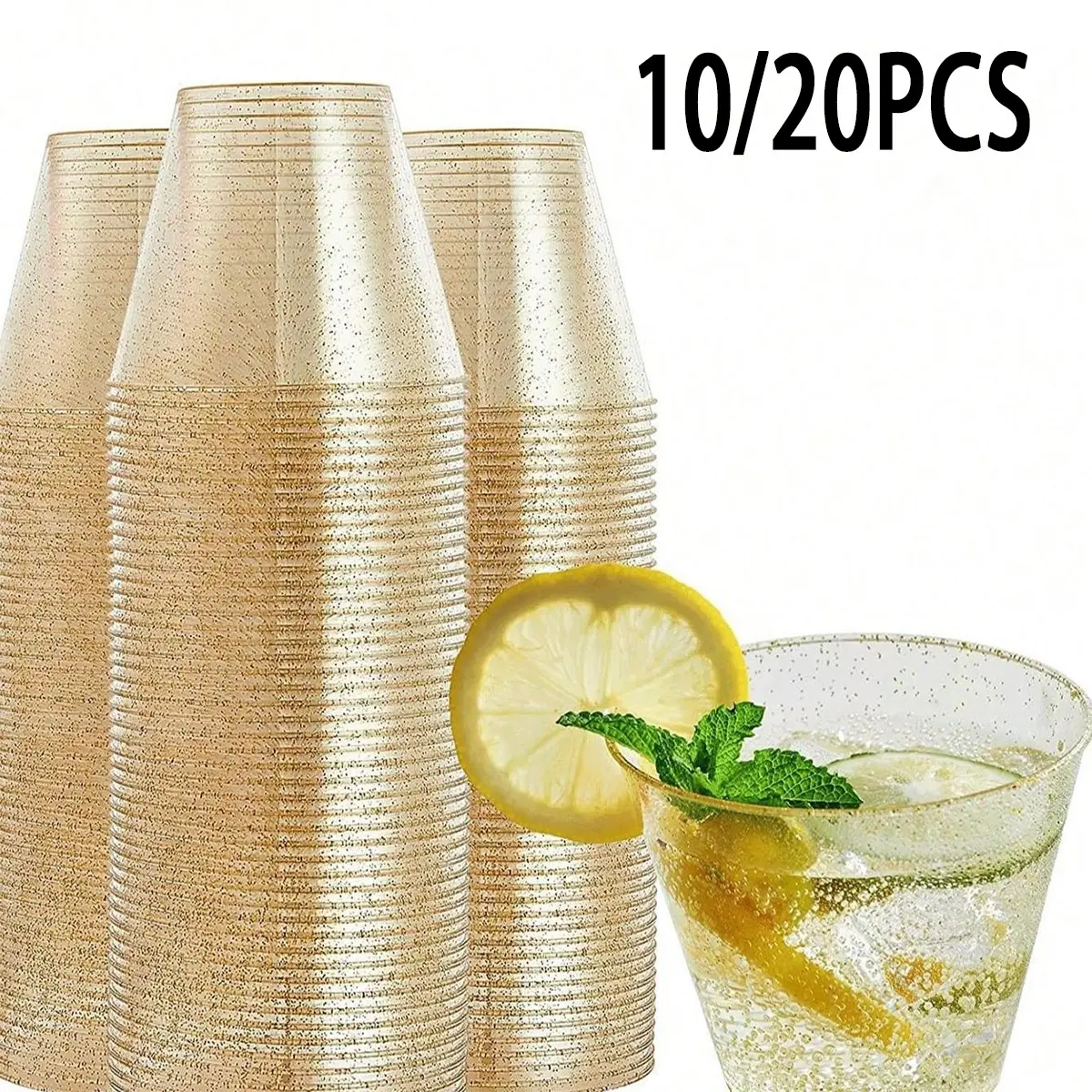 10/20 Pack Flashing Plastic Beer Cups, 9oz Transparent Reusable Party Cups, Wedding Festival Drinkware, Crystal Effect