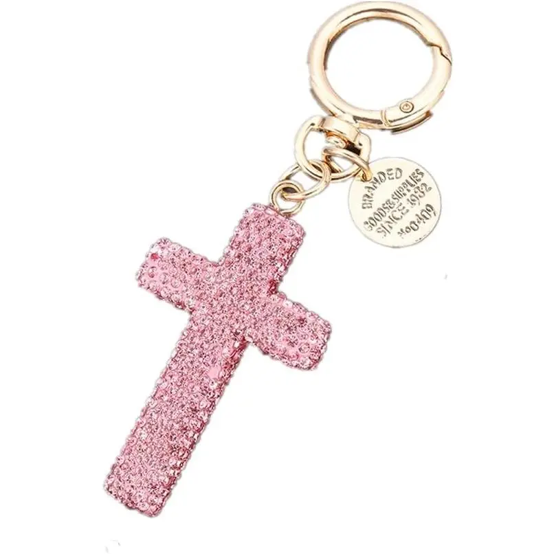 Rhinestone Cross Key Chain Religious Faith Cross Pendant Charms Key Ring or Women Birthday Jewelry