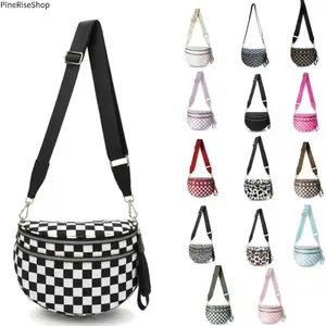 PineRiseShop 2026 New Women's Checkered Nylon Fanny Pack Y2K Trendy Crossbody Bum Bag with Adjustable Strap Large Capacity Lightweight Sling Purse for Street Style Summer Vacation Festival Outdoor Travel