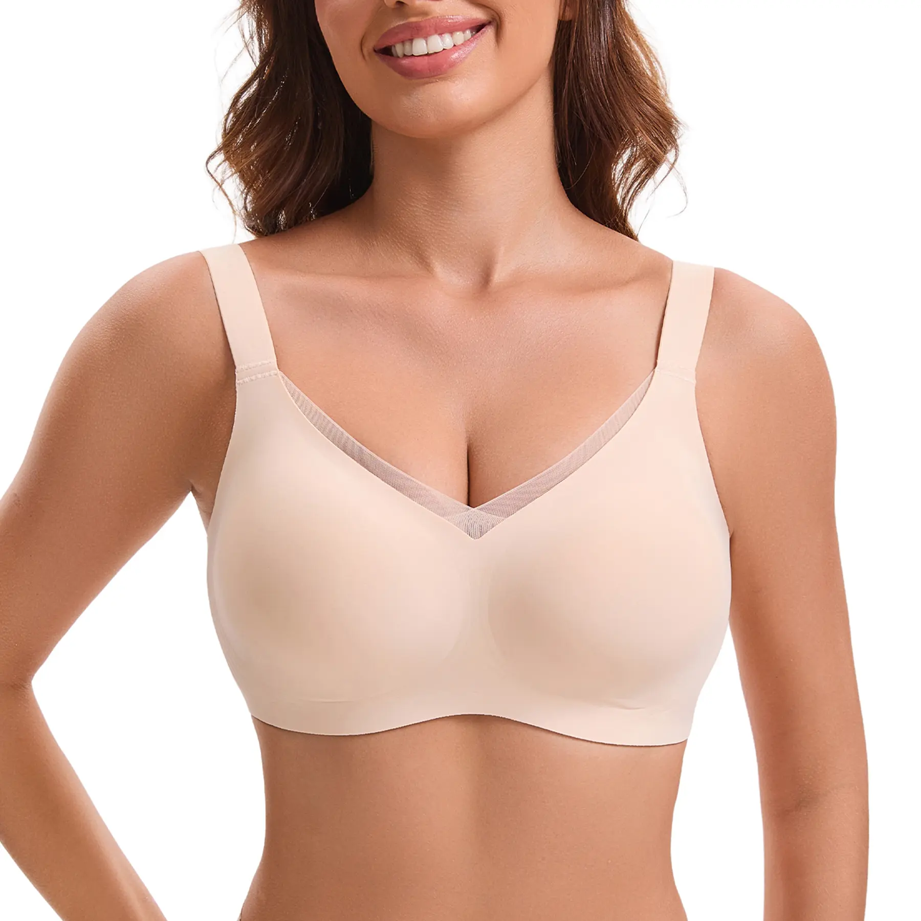 COMFBAY Crossover Jelly Wireless Bras for Women, V-Mesh Gel Seamless Comfortable Push-Up Bra, No Underwire Supportive T-Shirt Bralette, Back Smoothing Everyday Padded Bra, Full Coverage Bra