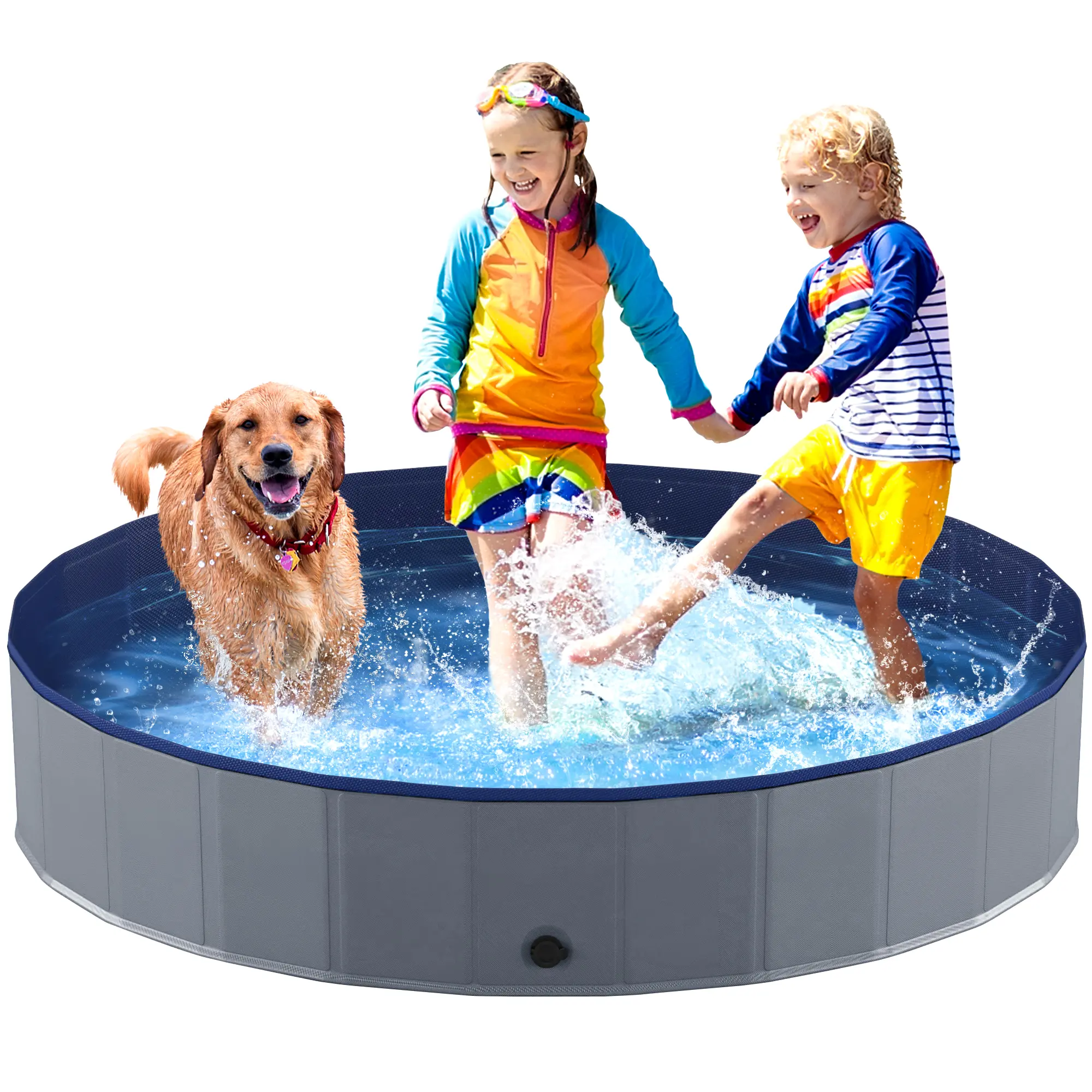 【Cooling】Foldable Pet Swimming Pool for Dogs & Kids, Portable Kiddie Pool, Collapsible Dog Bath Tub, Dog Pool, Non-Slip Wash Tub for Dogs & Kids, Durable & PVC Doggie Pool, Multi-Use Bath for Beach/Home,Pools for Back Yard,Camping, Cool Outdoor Yard Stuff
