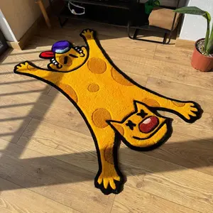 Creative Funny Two-headed Dog Shape Carpet Soft Thickened Cartoon Plush Rug Room Bedroom Decoration Bedside Rug Lounge Play Area Study Floor Mat Home Living Room Sofa Carpet Balcony Non-slip Floor Mat Cartoon Pattern Rug Fluffy Rug