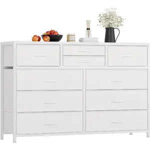 Dresser TV Stand, Wide Entertainment Center with 10 Drawers for 55” TV, Fabric Chest of Drawers with Storage Drawers, Waterproof Wood Top, Anti-Tip Safety, Easy Assembly