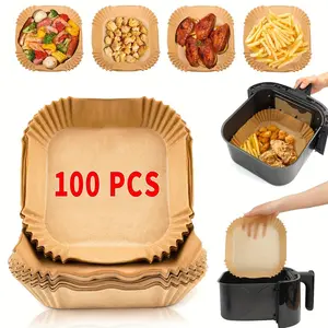 Air Fryer Paper Liners 100pcs Non-Stick Disposable Baking Paper, Oil-Proof and Water-Proof Food Grade Parchment for Roasting and Microwave, Baking Supplies Kit
