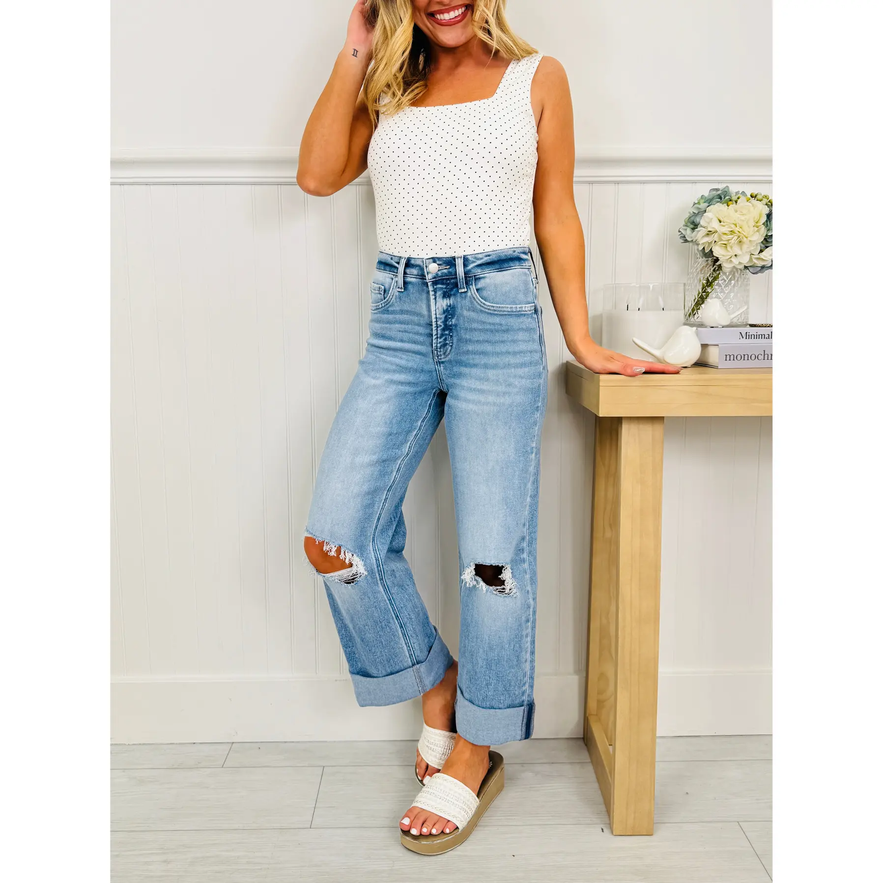 Casual Crush Cuffed Wide Leg Tummy Control Jeans