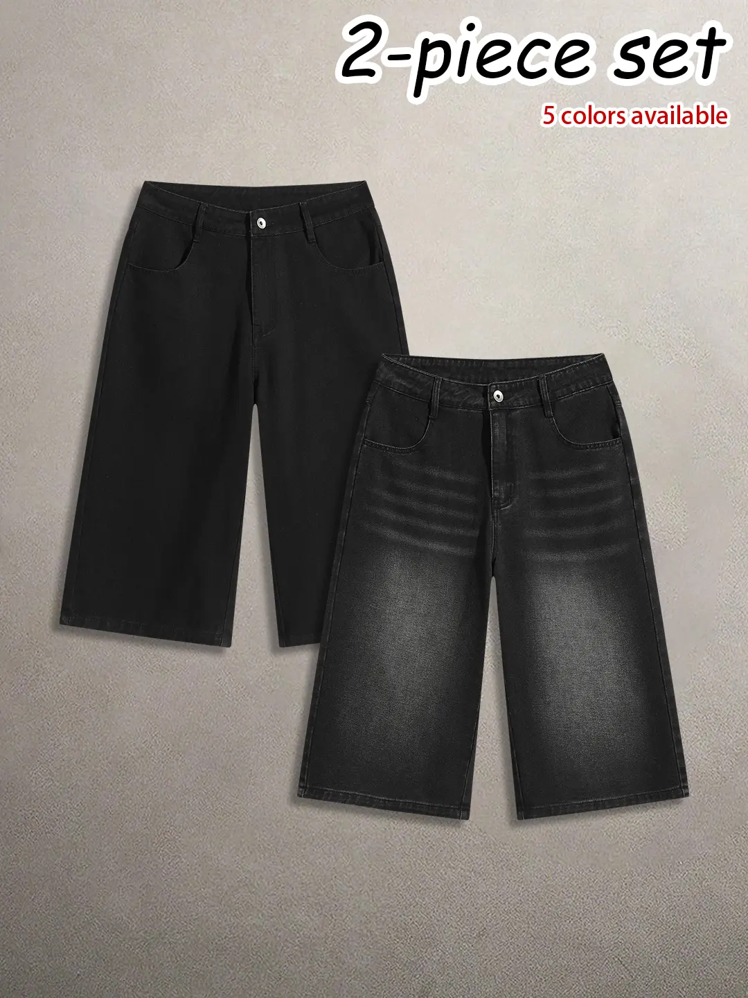 Available in multi-pack options; men’s cotton denim capris—summer loose fit, vintage washed distressed look, trendy streetwear capris for everyday casual wear.