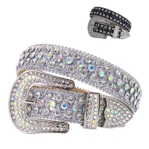 Western Women's Silver Rhinestone Faux Leather Belt with Gold Glitter Gold Glitter Cowboy Inlay Belt, Women's Gifts Fashion