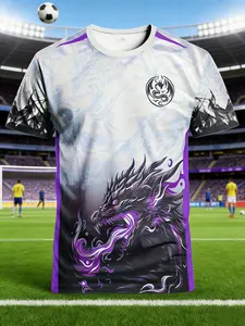 Men'S Dragon Graphic Soccer Jersey - Lightweight Breathable Athletic T-Shirt with Purple & Dragon Print, Slim Fit Round Neck for Training, Fitness, Soccer Tee, Athletic Activewear, Athletic Tops