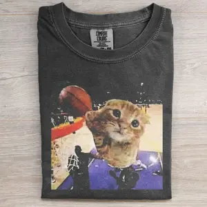 Comfort Color T-Shirt, Basketball Cat Slam Dunk Meme T-Shirt - Funny Sports Kitty Graphic Tee, Gift for Men for Women