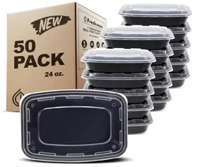 Freshware Meal Prep Containers [50 Pack] 1 Compartment with Lids, Food Storage Containers, Bento Box, BPA Free, Stackable, Microwave/Dishwasher/Freezer Safe (24 oz)