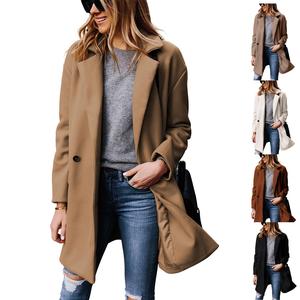 Ommig Women's Notched Lapel Wool Coat Single Breasted Pea Coats Winter Wool Blend Blazer Jacket