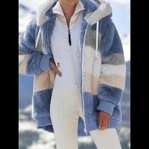 Women's Colorblock Drop Shoulder Hooded Polar Fleece Coat, Fashion Casual Long Sleeve Zip Up Warm Outerwear For Daily Outdoor Wear, Women's Clothing