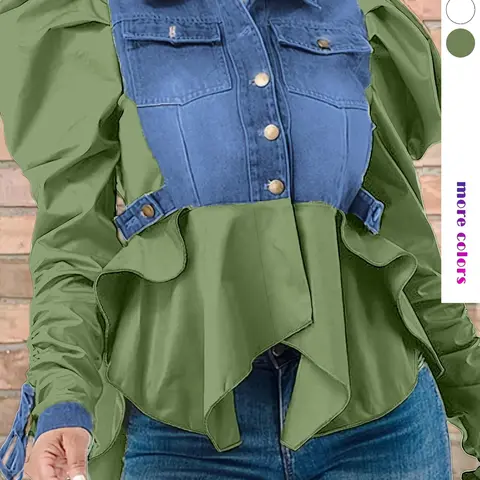 Women's Colorblock Ruched Knot Design Long Sleeve Button Front Blouse Shirts, Casual Chic Leg-of-Mutton Sleeve Pocket Top for Spring & Fall, Women's Clothing Womenswear