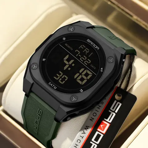 SANDA New 6272 Fashionable Men's Electronic Digital Watch Sports Multifunctional Waterproof LED Sport Casual Electronic Watch, Trendy Wristwatch, Round Dial Quartz Watch, with Box, Daily Decor, Trendy All-match, Durable Watch