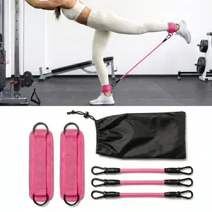 Resistance Training Band Set with 3 Pink Bands & Black Storage Bag for Home Gym Workouts Portable Lower Body System with Cushioned Ankle Cuffs & Carry Pouch fitness strap