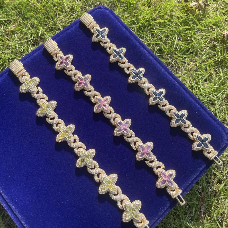 [ICE HUE]18K Gold Vacuum Plated Copper with 5A+ Sri Lanka Colorful Zircon Dopamine Infinity Four Leaf Clover Clarity Bracelet Miami Italy Mexico & Micro Inspired for Women & Men Luxury Jewelry,Daily Wear,Fashion,Gift,Chicano,Classic,Hip Hop,Sporty Style