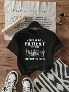 Retro Western Cowboy Style Graphic T-Shirt with 1900s Design, Soft Breathable Cotton Loose Fit Top for Casual Wear, Comfortable Home & Relaxed Look