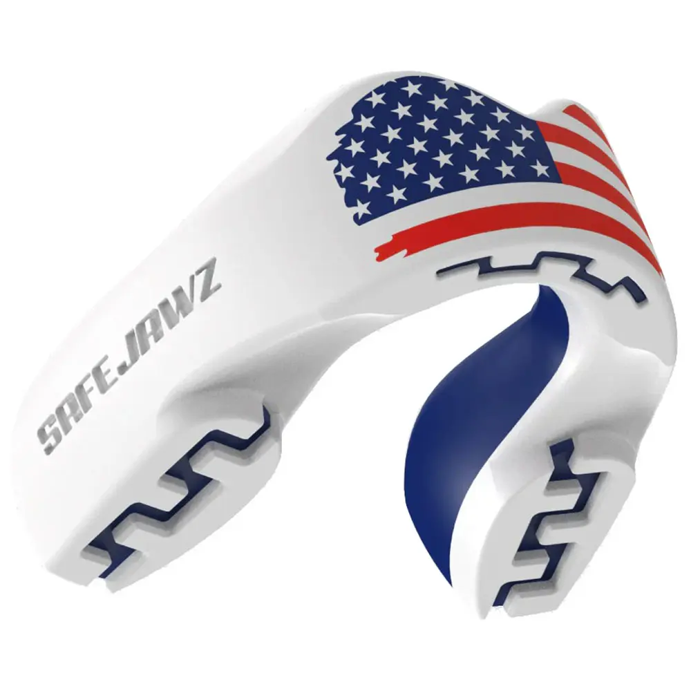 SafeJawz EXTRO Dual Layer Mouth Guard with Case for Basketball, Lacrosse, Football, MMA, Hockey, Wrestling - Adult 12+ Years - USA FLAG