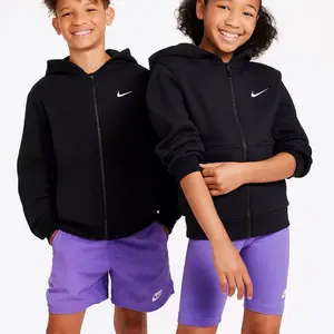 Nike Club Fleece Pullover Full Zip Hoodie Blank Black White Youth Unisex Ultra Soft Fabric with Adjustable Hood and Kangaroo Pocket