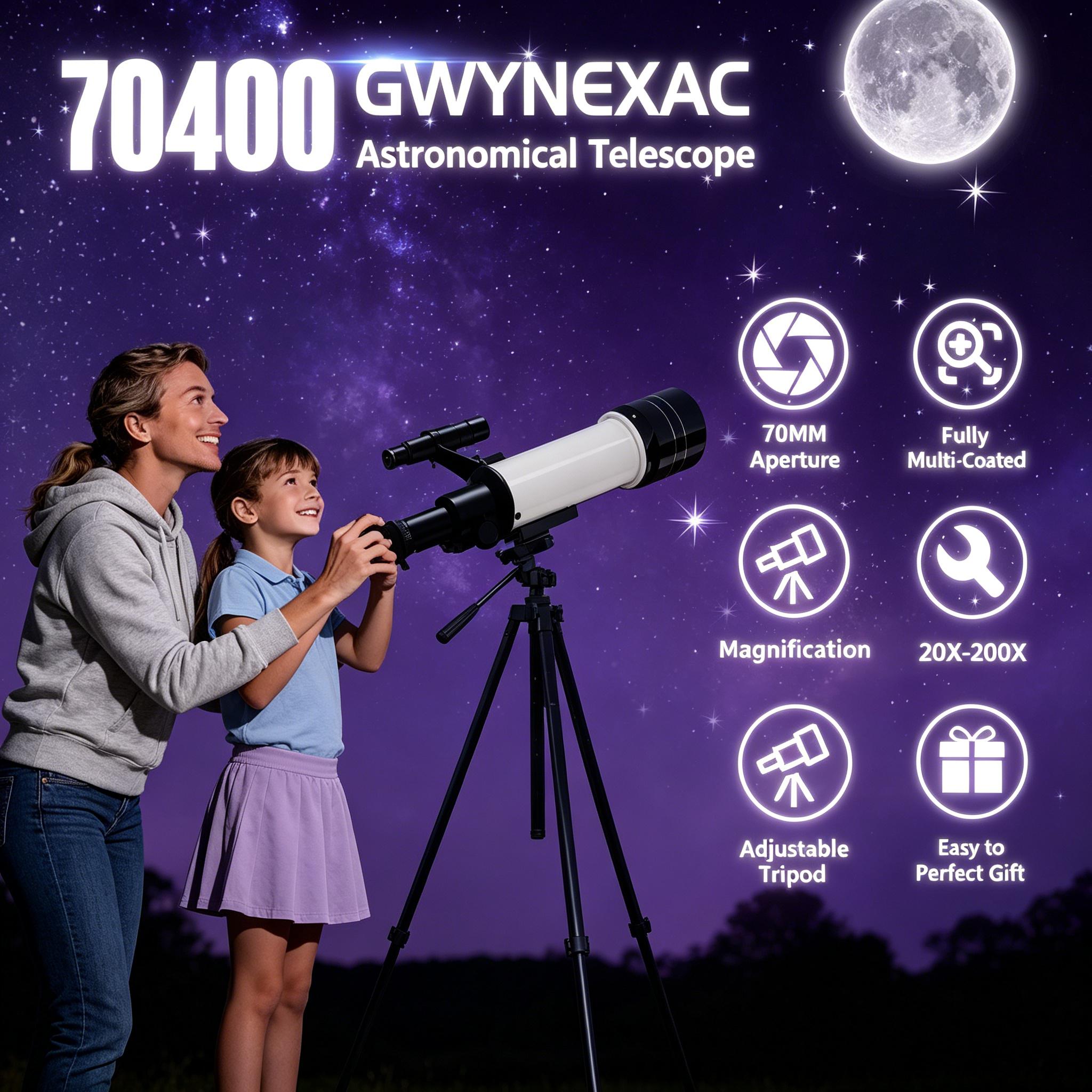 70mm Aperture 400mm Refractor Telescope for Astronomy Beginners, with Tripod, Phone Adapter & Carry Bag for Adults & Kids