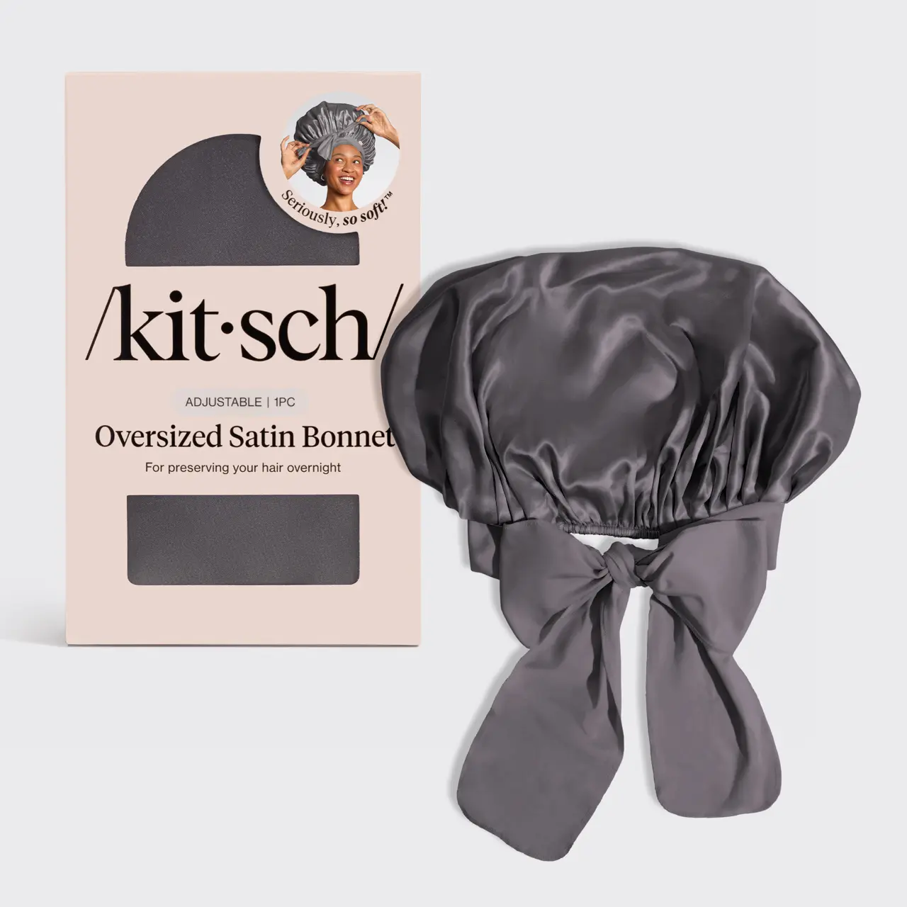 Kitsch Adjustable Oversized Satin Bonnet- Charcoal