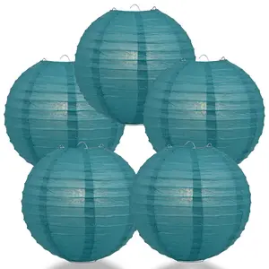 5-Pack 16 Inch Tahiti Teal Parallel Ribbing Round Paper Lantern