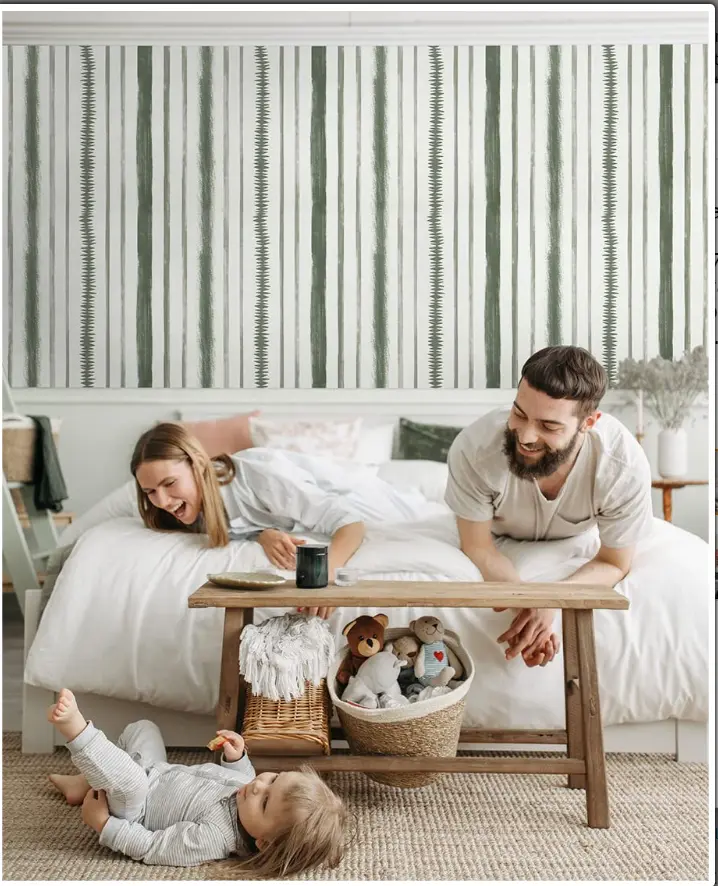 Peel and Stick Wallpaper Dark Green and White Contact Paper 17.3"×78.7" Line Stripe Wallpaper Removable Self Adhesive Wallpaper for Bedroom Living Room Bathroom Wall Covering Vinyl Roll