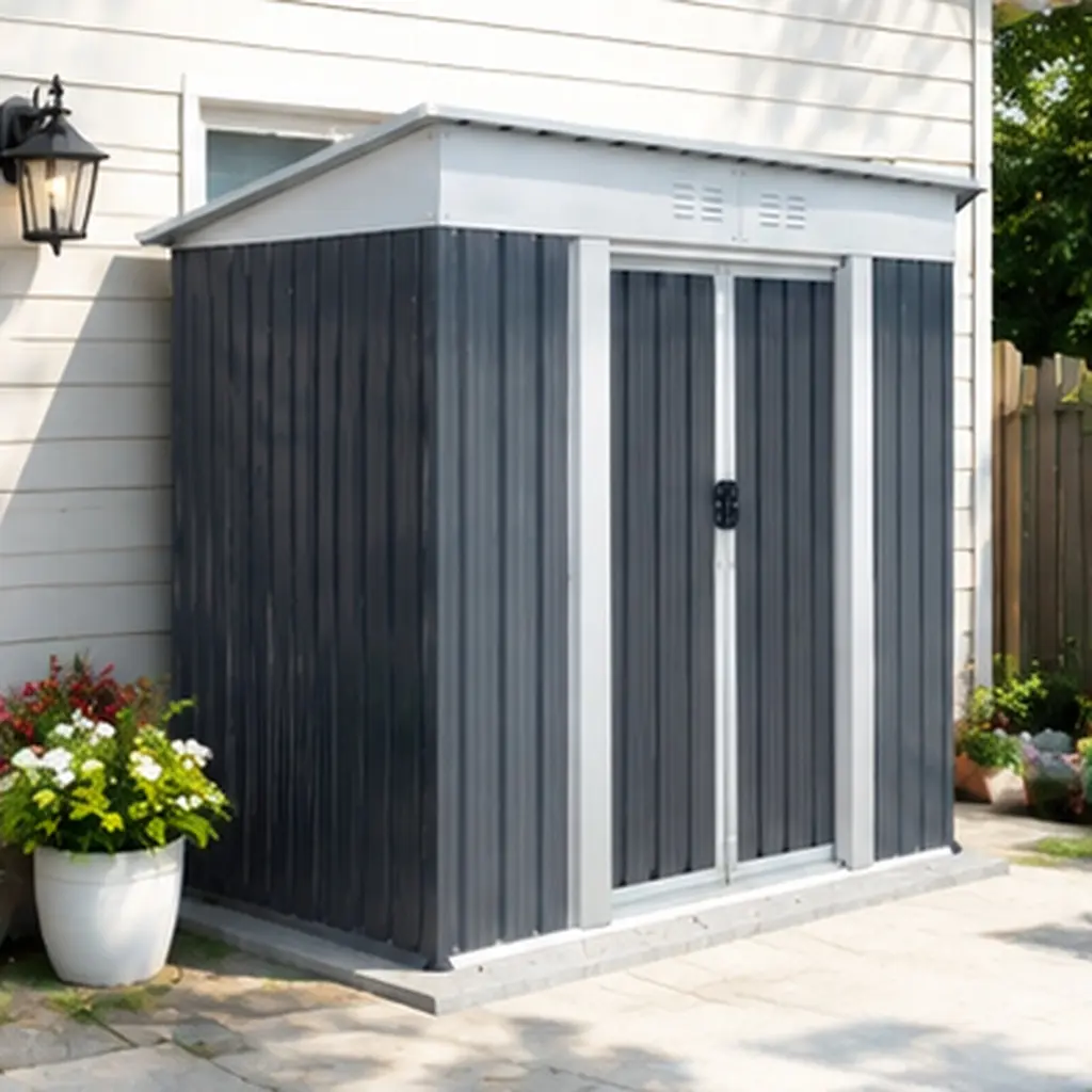 Outdoor Storage Shed 6x4 FT Pent Roof Grey Metal Garden Tool Shed Galvanized Steel Backyard Storage Box for Lawn Equipment Bicycles Patio Furniture, 45.7W x 74.7D x 72.5H in, Grey Color Options, Metal Material, Product Dimensions: 45.70 W x