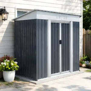 Outdoor Storage Shed 6x4 FT Pent Roof Grey Metal Garden Tool Shed Galvanized Steel Backyard Storage Box for Lawn Equipment Bicycles Patio Furniture, 45.7W x 74.7D x 72.5H in, Grey Color Options, Metal Material, Product Dimensions: 45.70 W x