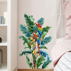 Tropical Plant Parrot Sticker, Decoration Sticker, Decorative Room Office Living Room Wall Decor, Vinyl Material, Easy Peel and Stick, 1pc