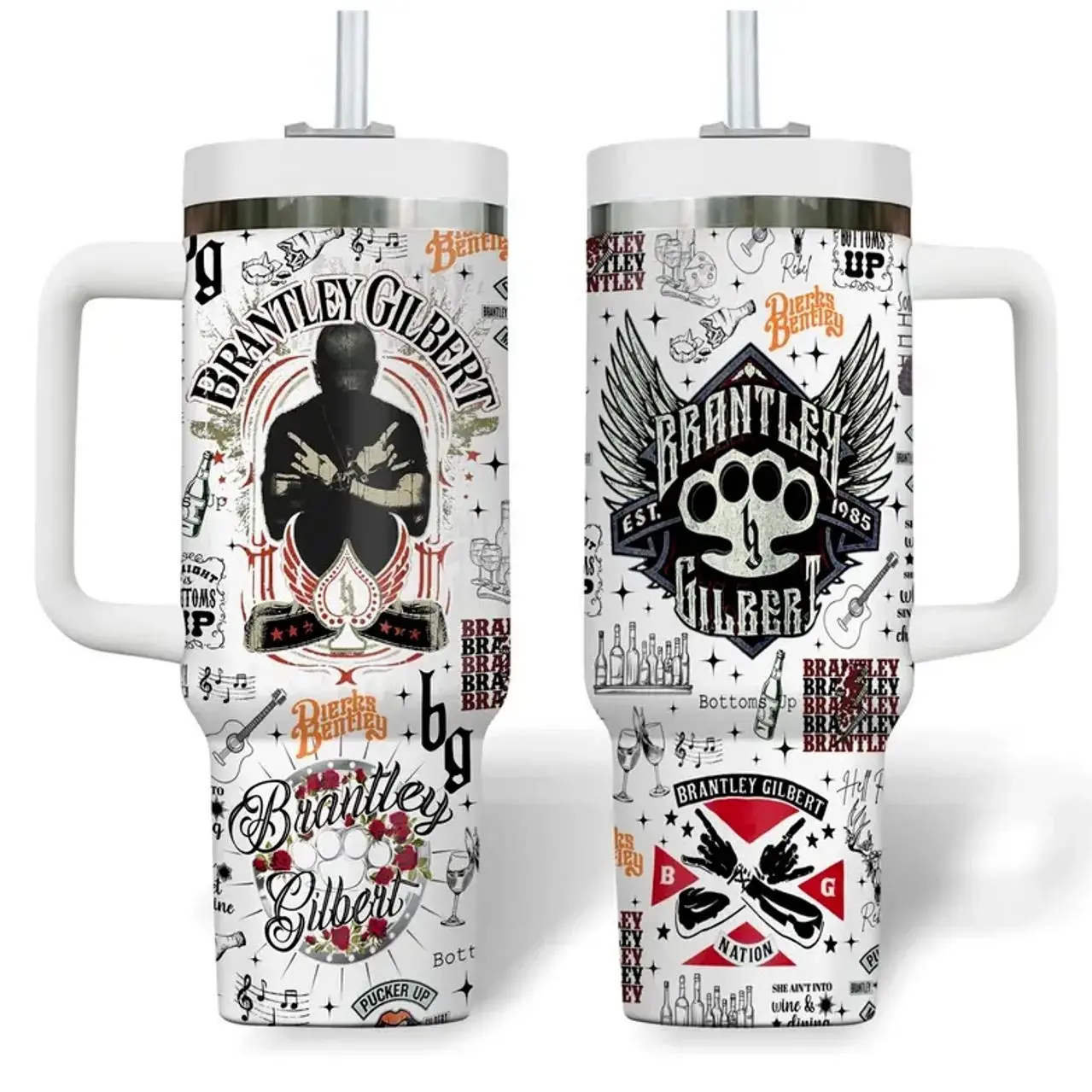 Braanley Gbert 40oz Tumbler With Handle, Country Music Travel Mug, Insulated Stainless Steel Cup