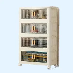 Stackable Practical Storage Cabinet with Doors and Wheels - Spacious Multi-functional Plastic Organizer - Practical Storage Rack