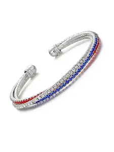 American Flag Bracelet Gift, Blue Patriotic Jewelry, Adjustable Open Hand Chain, Unisex Patriotic Accessory for July 4th