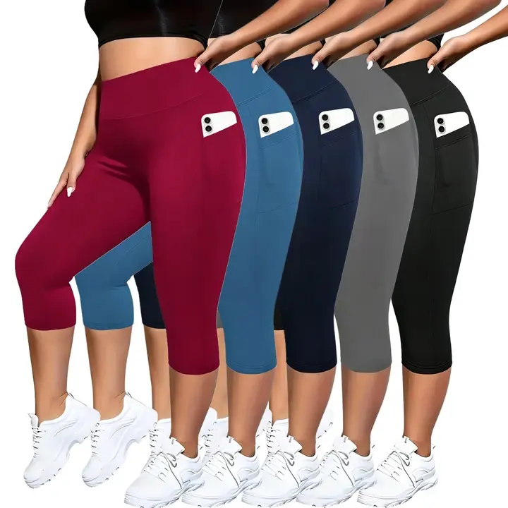 Women's Capri Leggings with Pockets High Waisted Capris Stretch for Casual Yoga Pants Workout Workout Leggings Pack