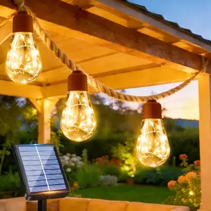 Solar Garden Twine String Lights, Fairy Bulb, 8m 16 Leds, Remote Control, Water Drop Shape, 8 Lighting Modes, Party Decorations