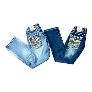 RR#2 Denim Jeans with Embroidered Pockets and Distressed Details for a Unique Look - Casual Style with Intricate Embroidery and Rugged Edgy Aesthetic