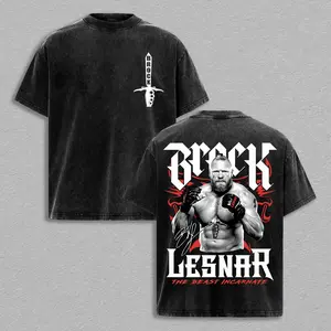 Brock Lesnar Beast Incarnate Double Printed Vintage Washed Oversized Tee, WWE Heavyweight Cotton Graphic Tee Streetwear Gift for Him Wrestling Fan