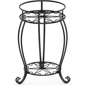 Stand, Heavy Duty Metal Planter Holder Indoor Outdoor, 2 Tier Round Potted Supports Rack, Corner Display Shelf Black