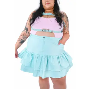 Dreamy Dots Denim Ruffle Skirt - Mint