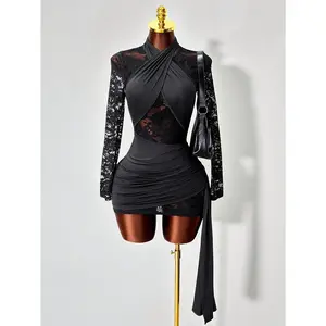 Women Lace Patchwork Bodycon Dress Slim Fit Elegant Party Mini Dress