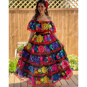 Chiapaneco Ruedo Sencillo Floral Dress