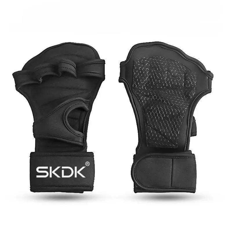 SKDK Weightlifting Gloves, Unisex Half-Finger Fitness Gloves with Honeycomb Silicone Grip & 15in Adjustable Wrist Support for Lifting & Protection, Workout Accessories, Deadlifts, Gym Lifting, Functional Workouts
